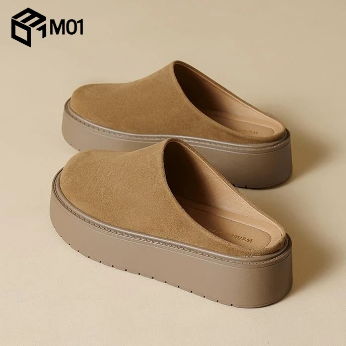 M01厚底增高勃肯拖鞋女外穿超火懒人包头半拖鞋大码女鞋41到43