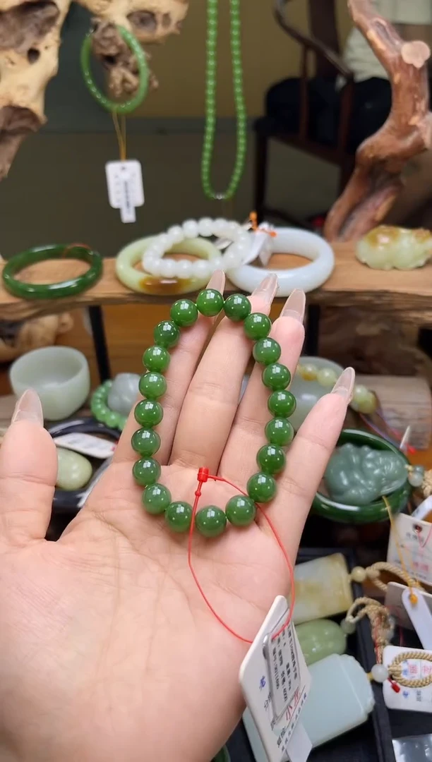 未镶嵌手串和田玉卡10俄七碧玉 圆珠 9011486