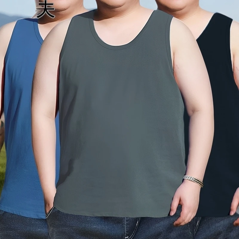 大胖子夏季宽松款纯色加肥加大码无袖工字背心男装大号运动打底衫