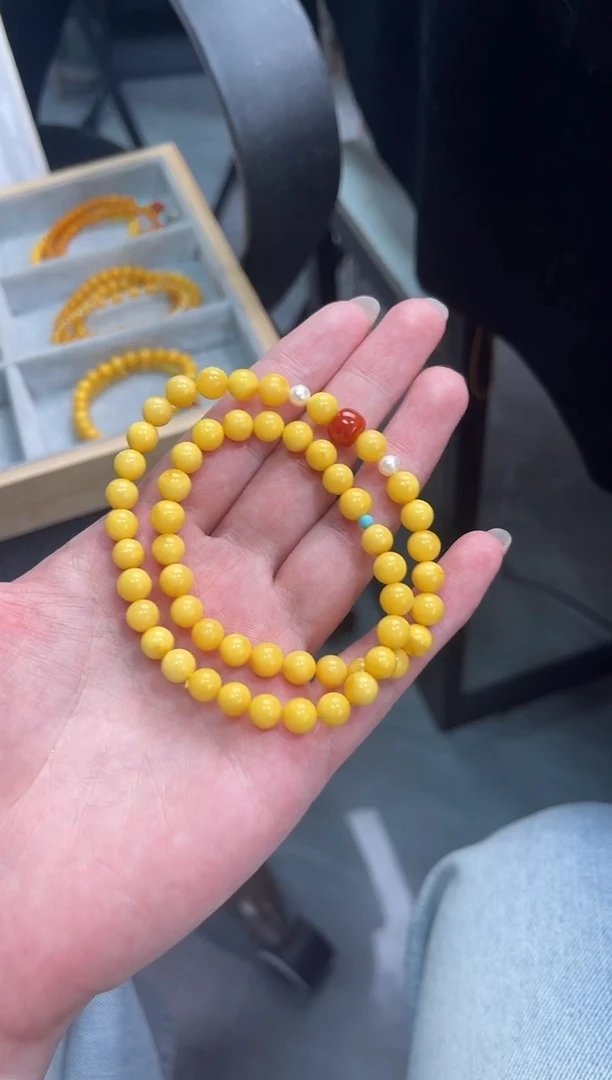 手串蜜蜡未镶嵌蜜蜡双圈南红手串QF-B111（多样性发一）