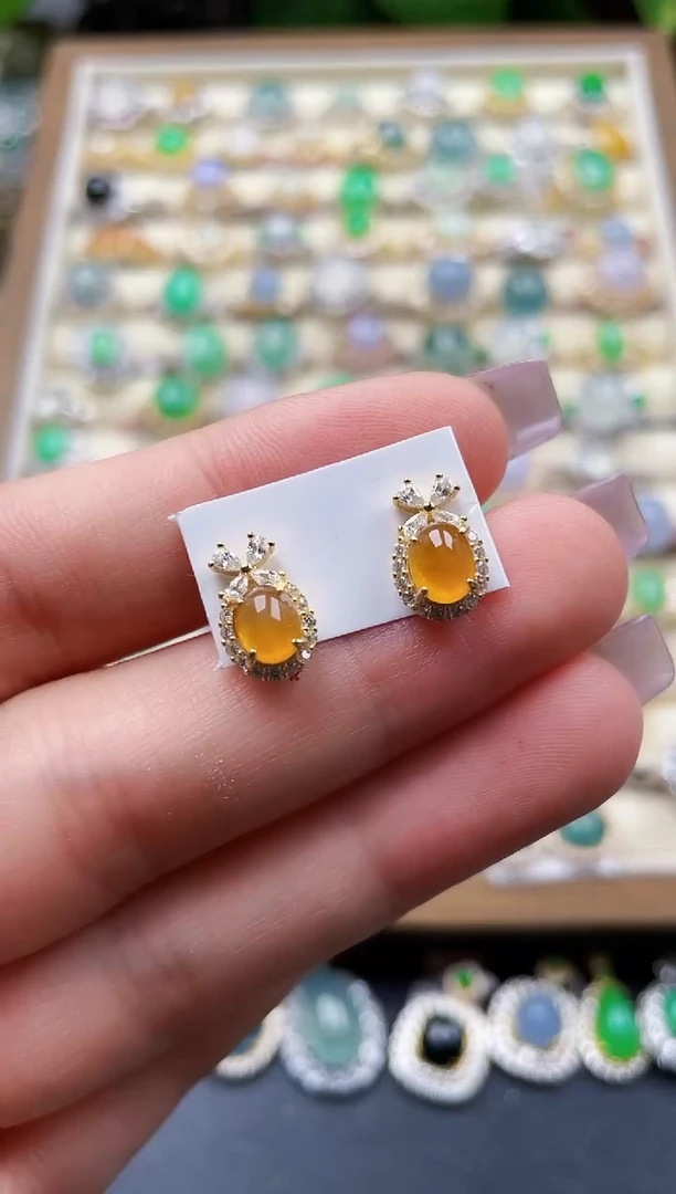 银S925镶嵌翡翠耳饰106