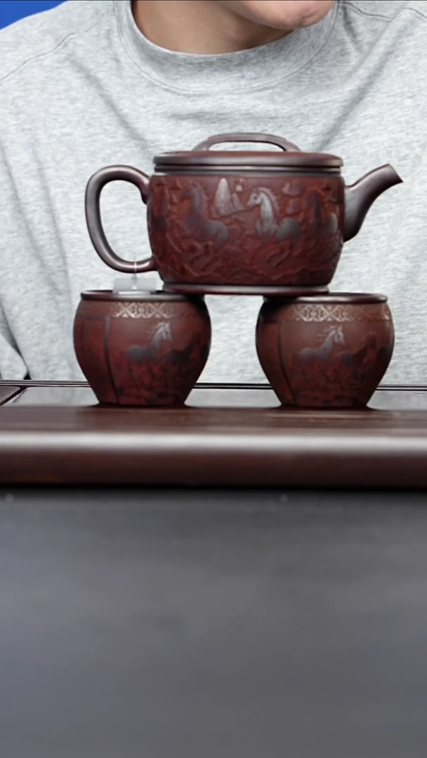 茶壶紫砂茶壶紫砂宜兴紫砂 描红牛盖莲子 赵辉