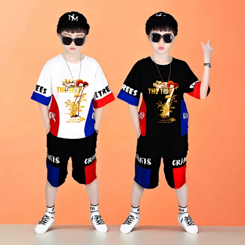 男童套装夏季中大童装男孩运动小男孩洋气短裤街舞儿童短袖两件套