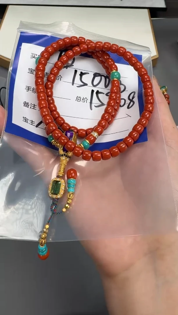 南红玛瑙手串手串18K金镶嵌军*手串手串