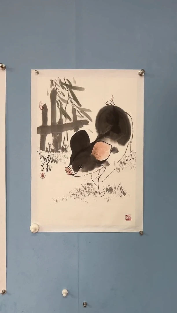 国画蓝**学马凤柏老师小猪