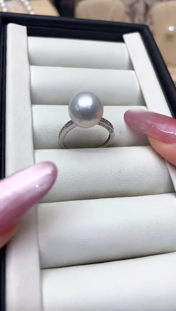 银S925镶嵌戒指淡水珍珠11-12mm