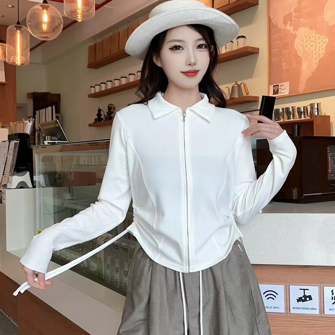 春季新款Polo领长袖T恤半排扣女高弹百搭显瘦洋气打底衫9196