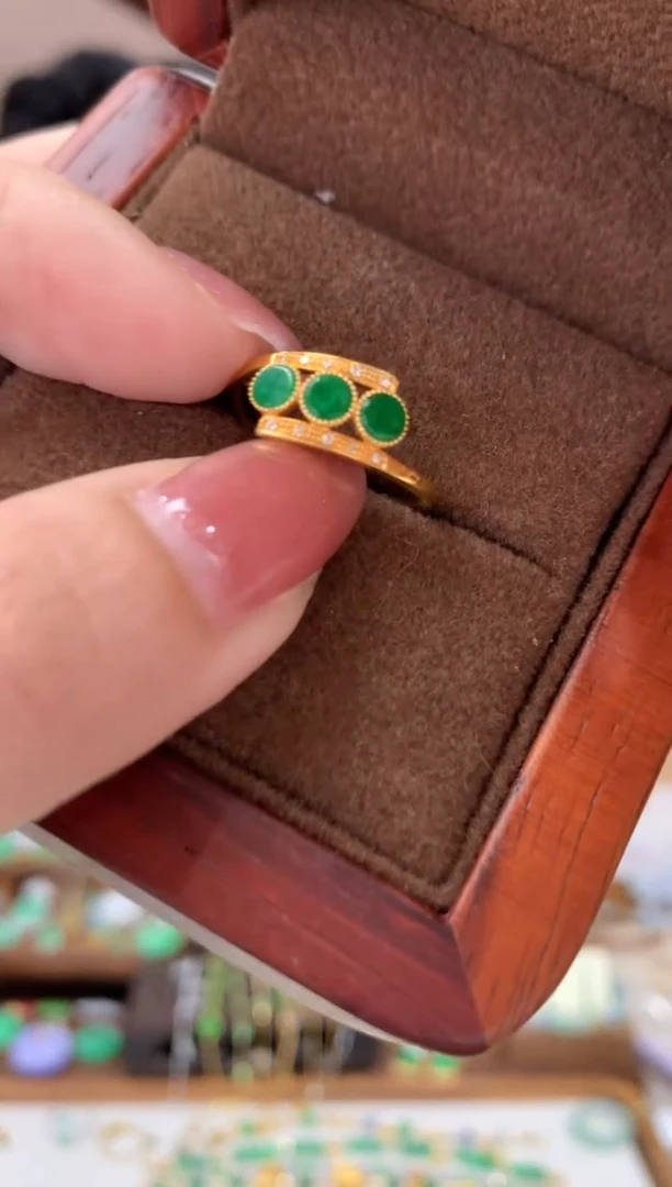 翡翠戒指18K金镶嵌戒指 14
