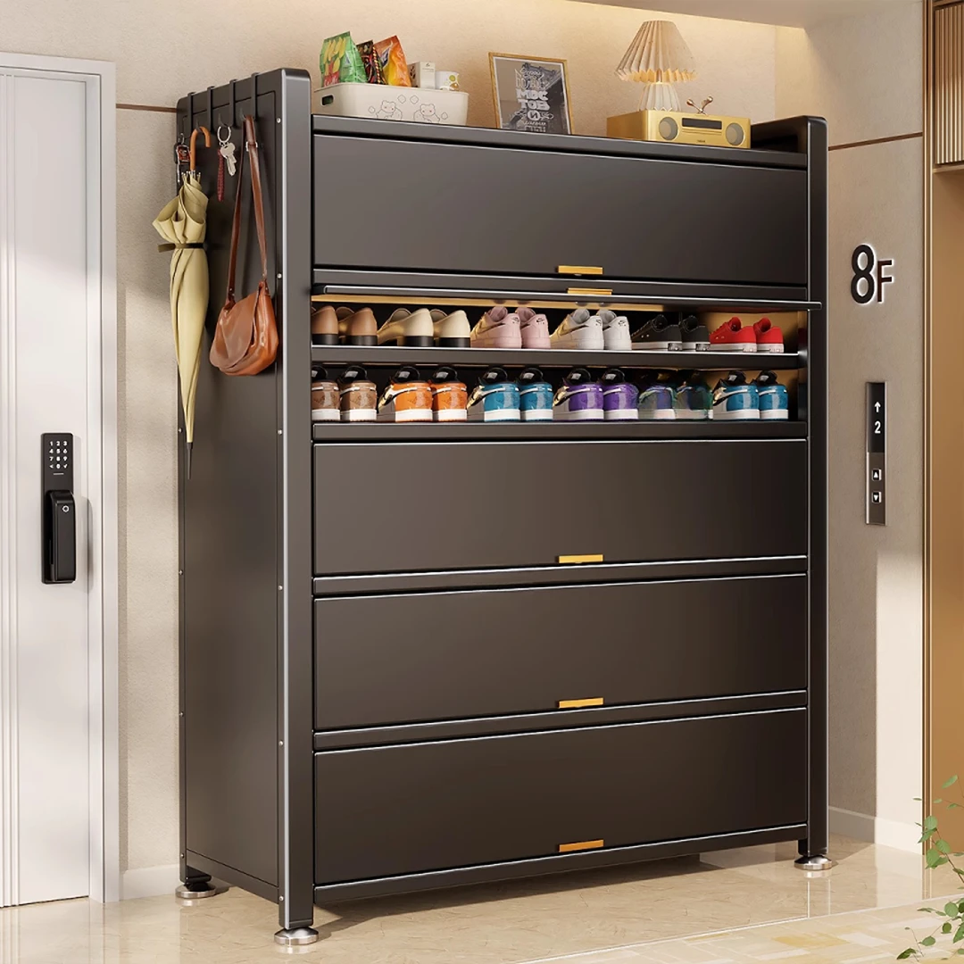 家用钢制鞋柜入户门口楼道外一体靠墙多层新款儿童鞋架收纳置物柜
