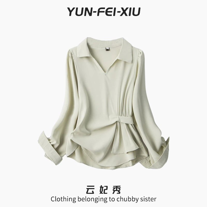 云妃秀大码女装衬衫时尚休闲微胖宽松显瘦纯色简约百搭春季63491