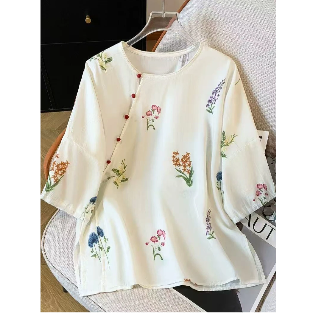 新款印花碎花睡衣女款夏季国风新中式复古衬衫别致上衣短裤可外穿