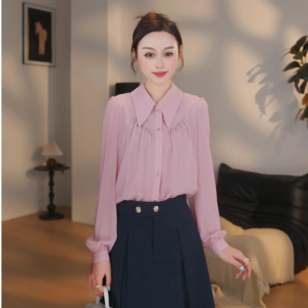 【曼贝】长袖衬衫女高级感宽松减龄显瘦气质职业衬衣8393049【玖玖】