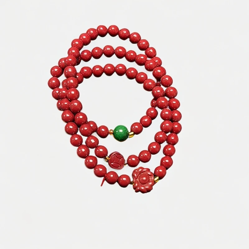 含辰砂工艺品朱砂紫金砂6mm三圈圣莲铜钱手串