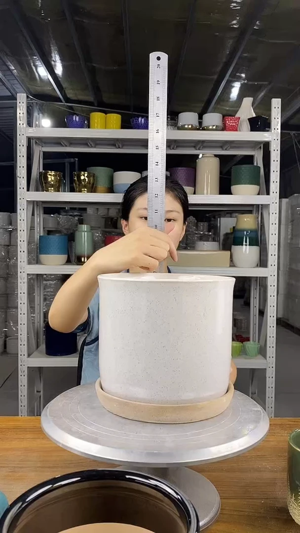 默认打孔陶瓷花盆宽高19.5-17.5