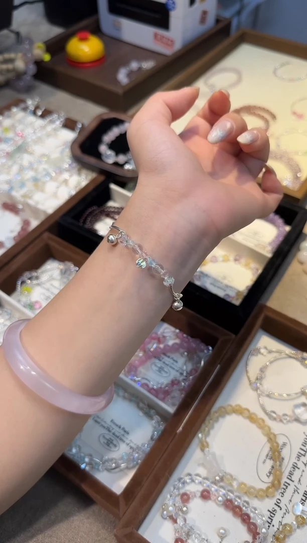 银S925镶嵌手链水晶单圈白水晶（蓝色版）