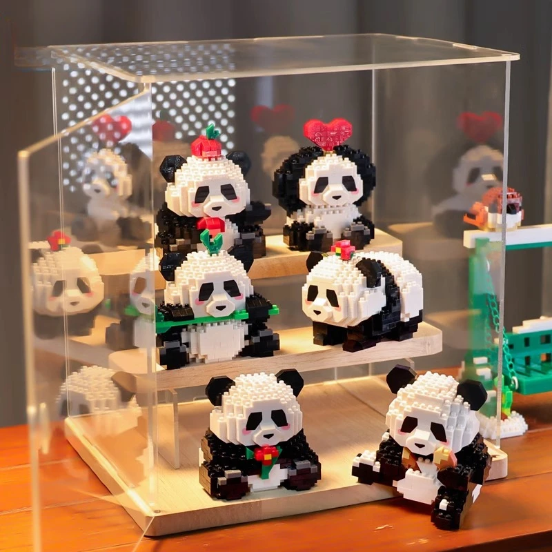 中国大熊猫积木花花果赖拼装玩具益智拼图摆件男女孩生日七夕礼物