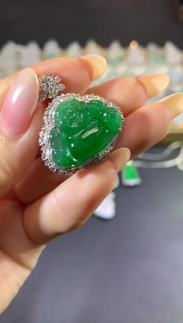 吊坠(不含链)18K金镶嵌翡翠我***爸77-佛公