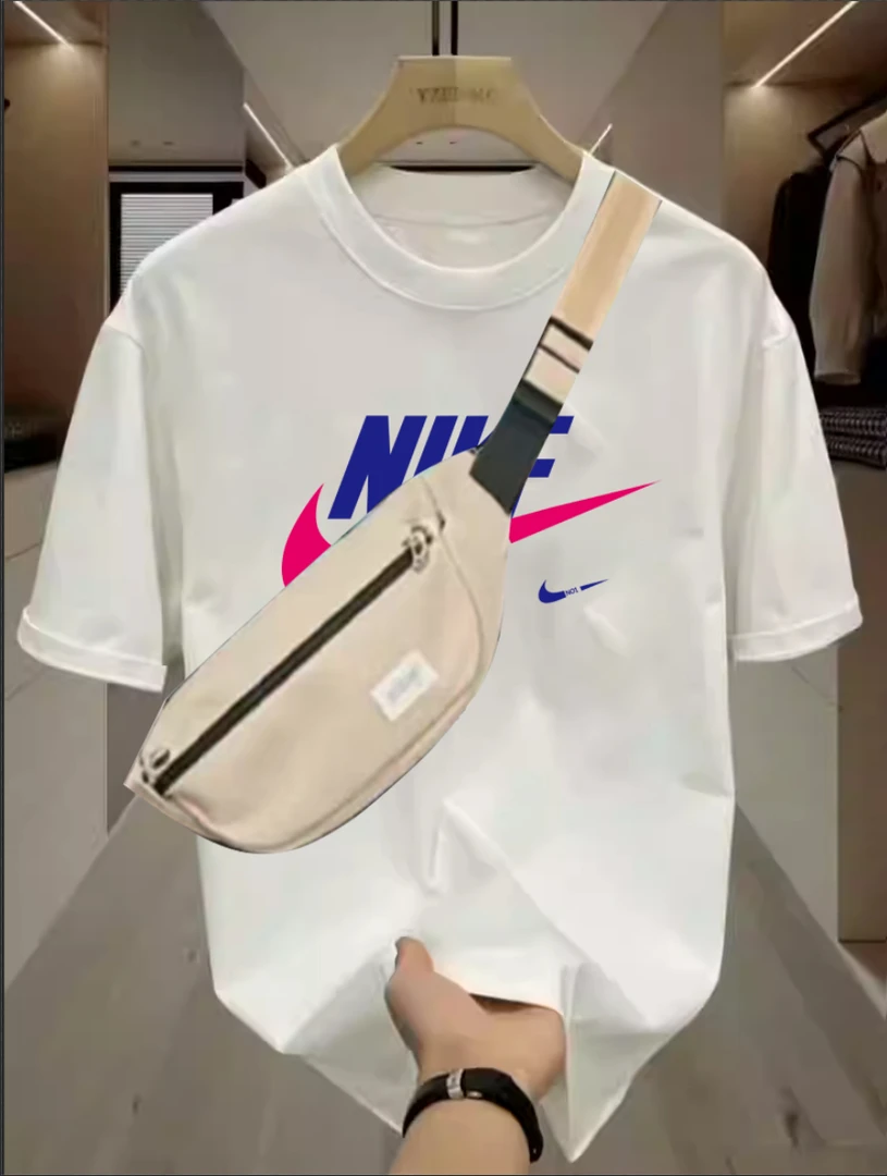 04纯棉夏季短袖卡通撞色男士T恤运动圆领韩版简约男装-粉勾