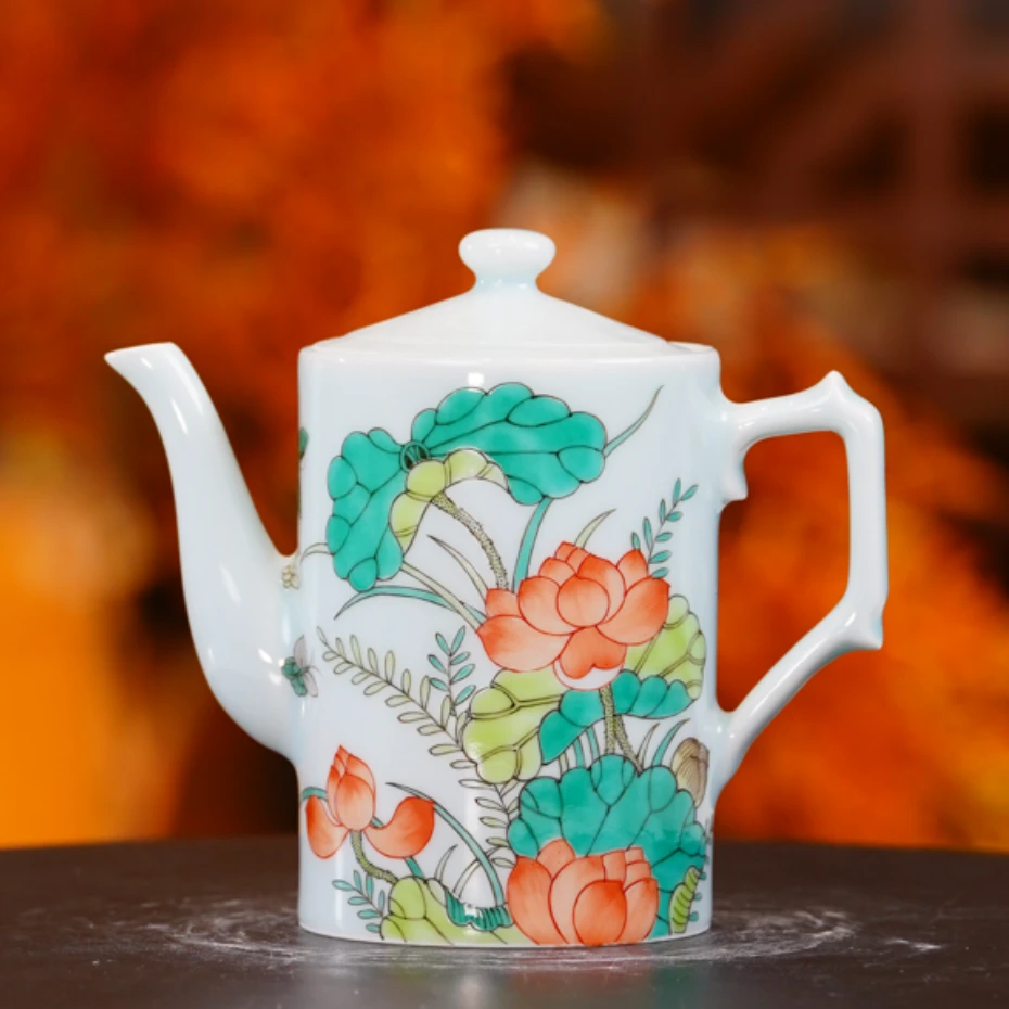 【樊匠造器】古彩荷花侧把壶（亲工款）