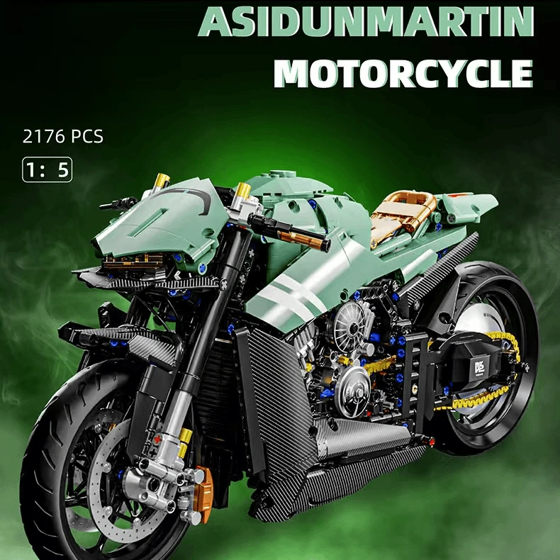 1:5液态电镀摩托车模型潮玩拼装积木高档解压玩具-2176颗粒