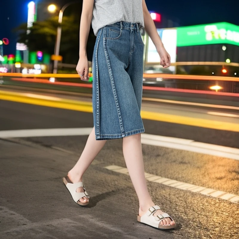 天丝牛仔短裤女款夏天五分裤夏季新款外穿a字短裤女宽松阔腿中裤