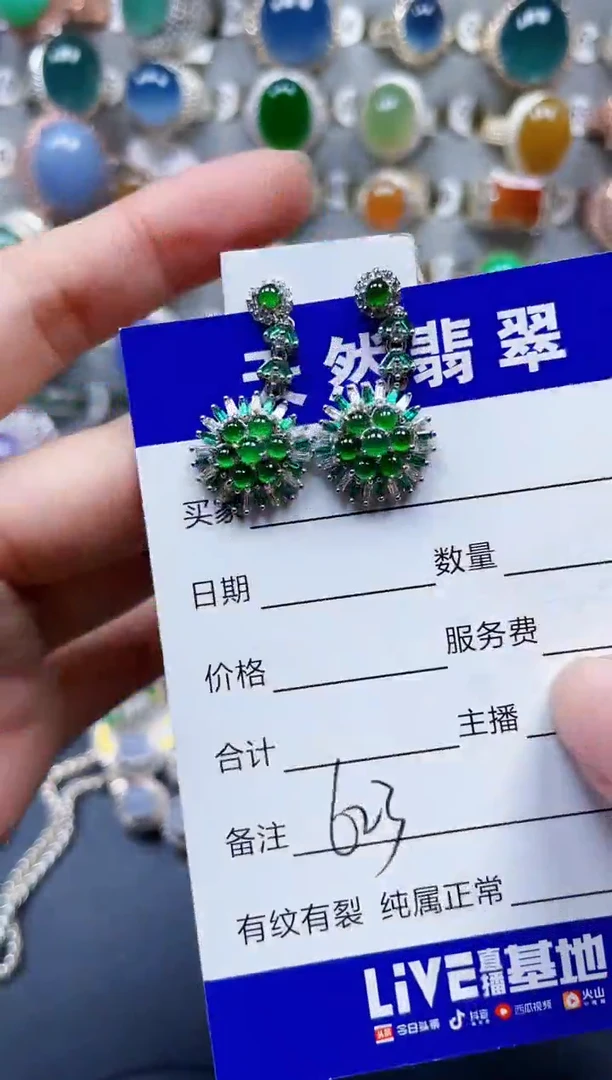银S925镶嵌翡翠耳饰623