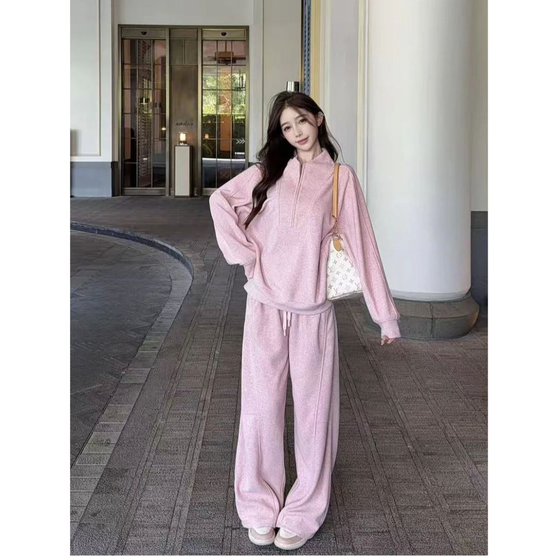 【现货】嘉嘉 AW 老钱松弛感！纯色卫衣+弯刀裤套装