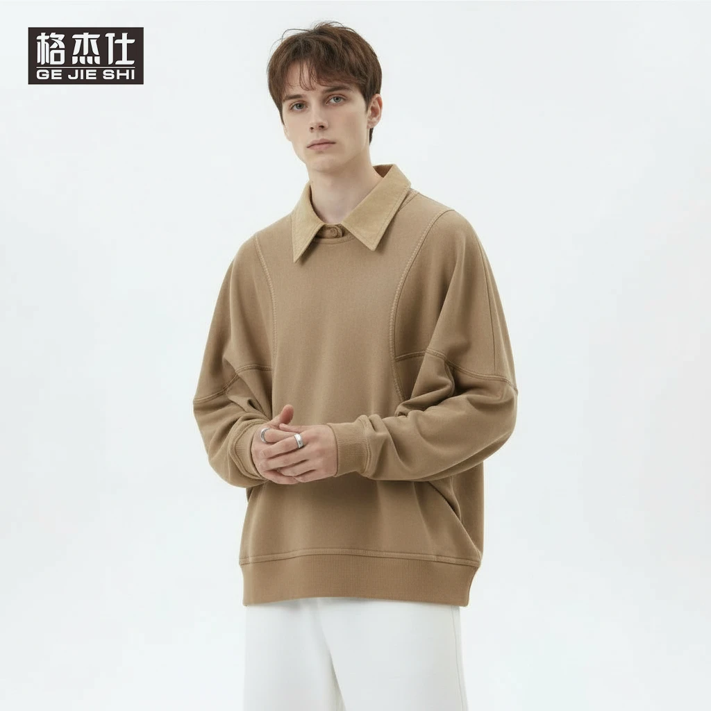 麂皮绒蝙蝠袖翻领卫衣男秋冬新款高级感痞帅男装宽松百搭长袖上衣