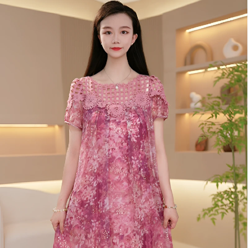 夏季新款时尚减龄气质优雅温柔显瘦连衣裙M-4XL