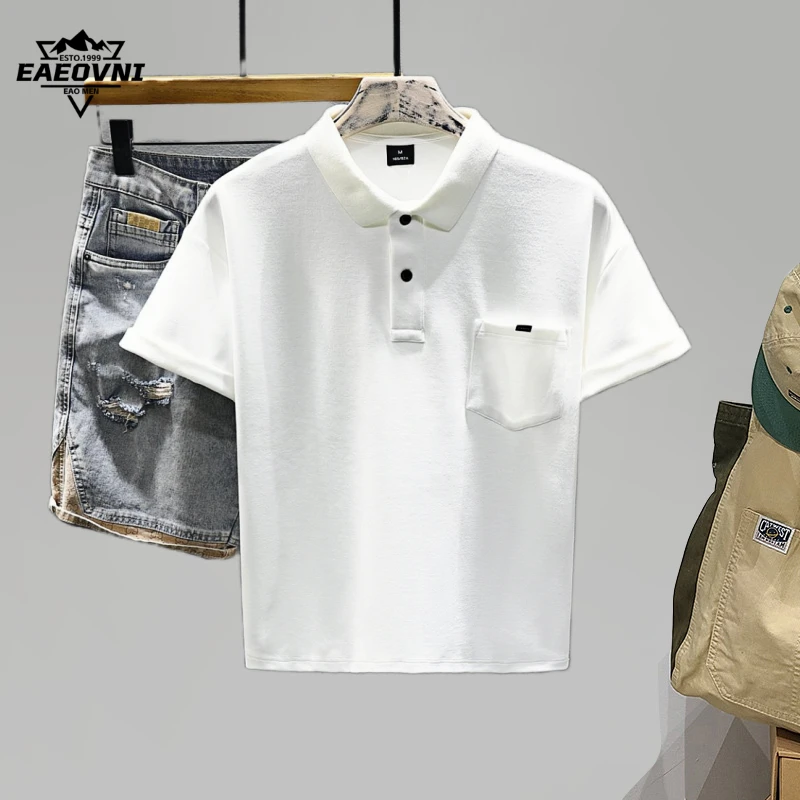 EAEOVNI日系高级Polo衫短袖男休闲大码衬衫男士重磅夏装衬衣t恤衫