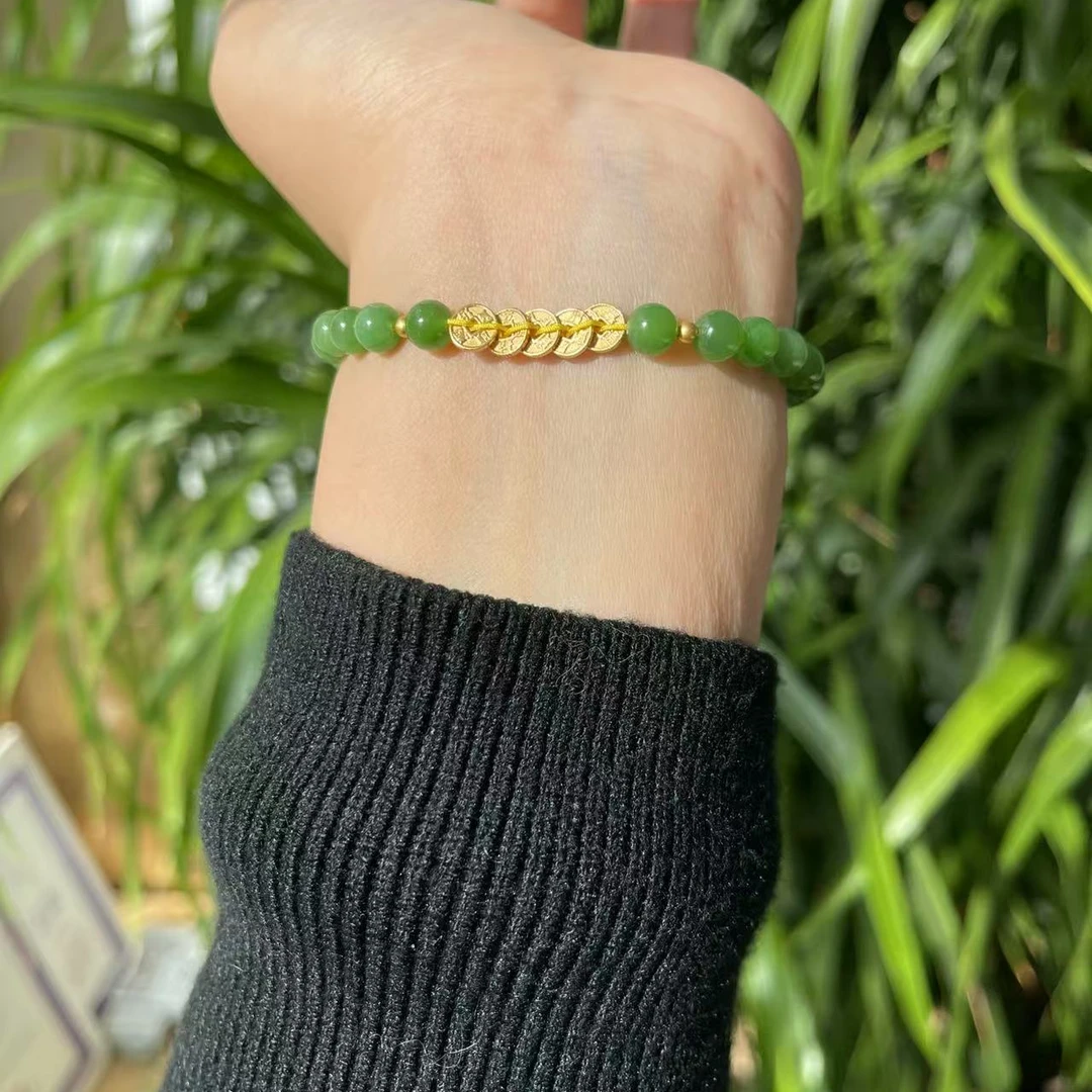 【仓库专属】和田玉S925银和田玉珠珠手链 裸石约6mm