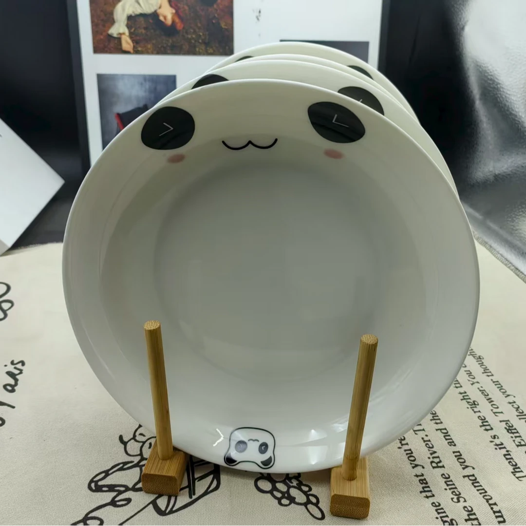 【4只装】8英寸熊猫宝贝菜盘高温釉下彩陶瓷餐具
