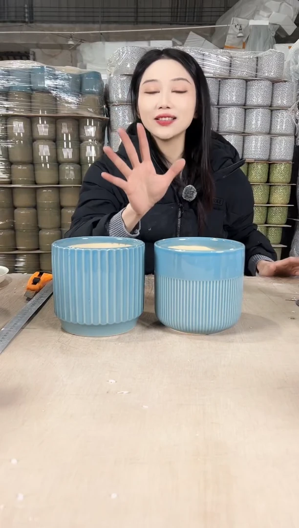 【闪购商品】陶瓷半条纹湖水蓝+条纹湖水蓝15x14