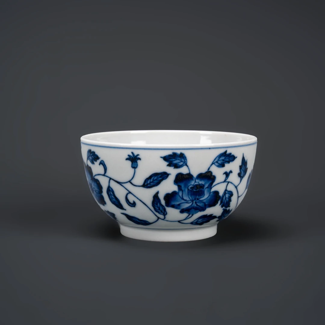 景德镇手绘青花缠枝莲宽口主人杯高档个人专用品茗茶杯