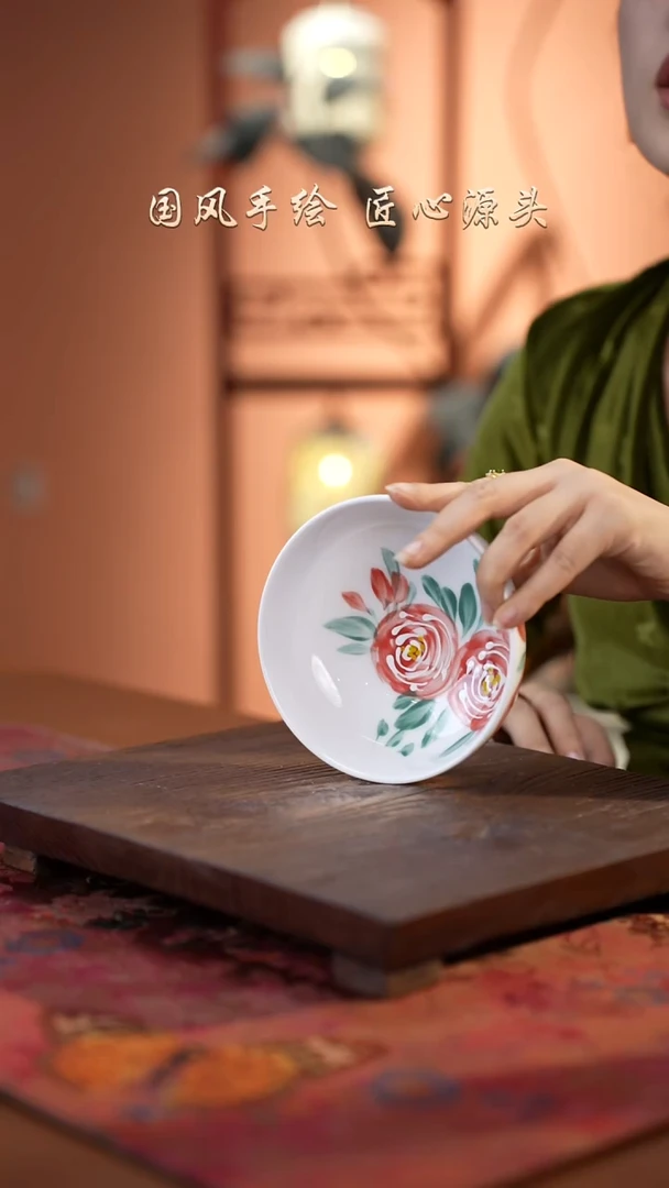 陶瓷景德镇釉中彩仙女盏直径12.5高4.5