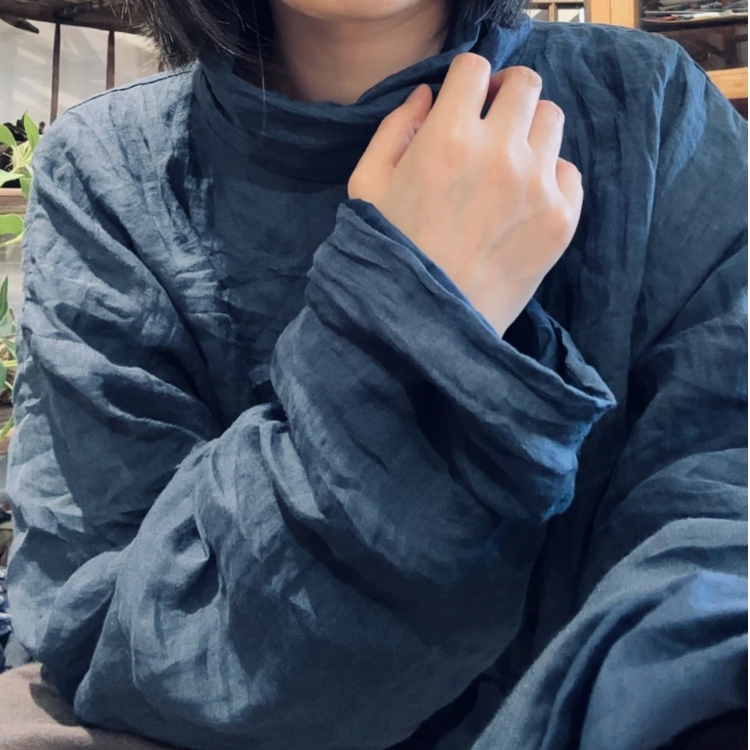 素年未央  SN90  高领百搭苎麻双层加里衬套头高领打底外穿