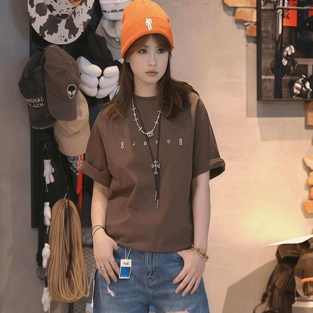 Lahamo/癞蛤蟆重磅夏季纯棉宽松百搭情侣短袖T恤休闲男女半袖圆领