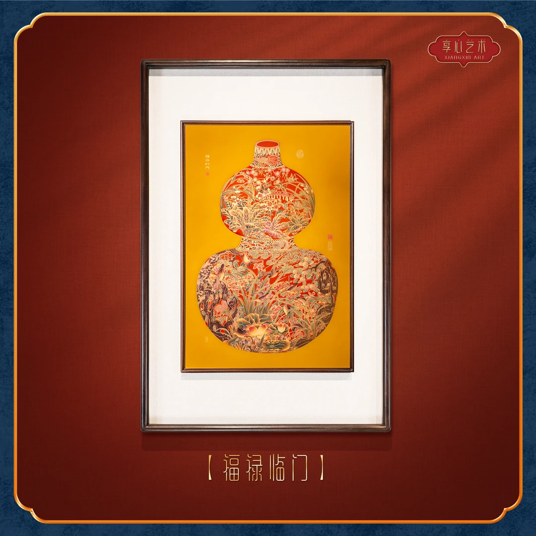 享心《福禄临门》铜彩画葫芦挂画玄关装饰画玄关画客厅背景墙挂画