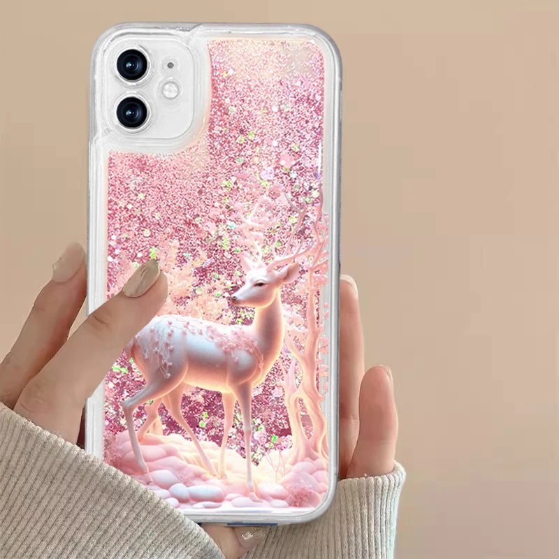 苹果/华为/荣耀/畅享/oppo/vivo/小米/红米梅花鹿液态流沙手机壳