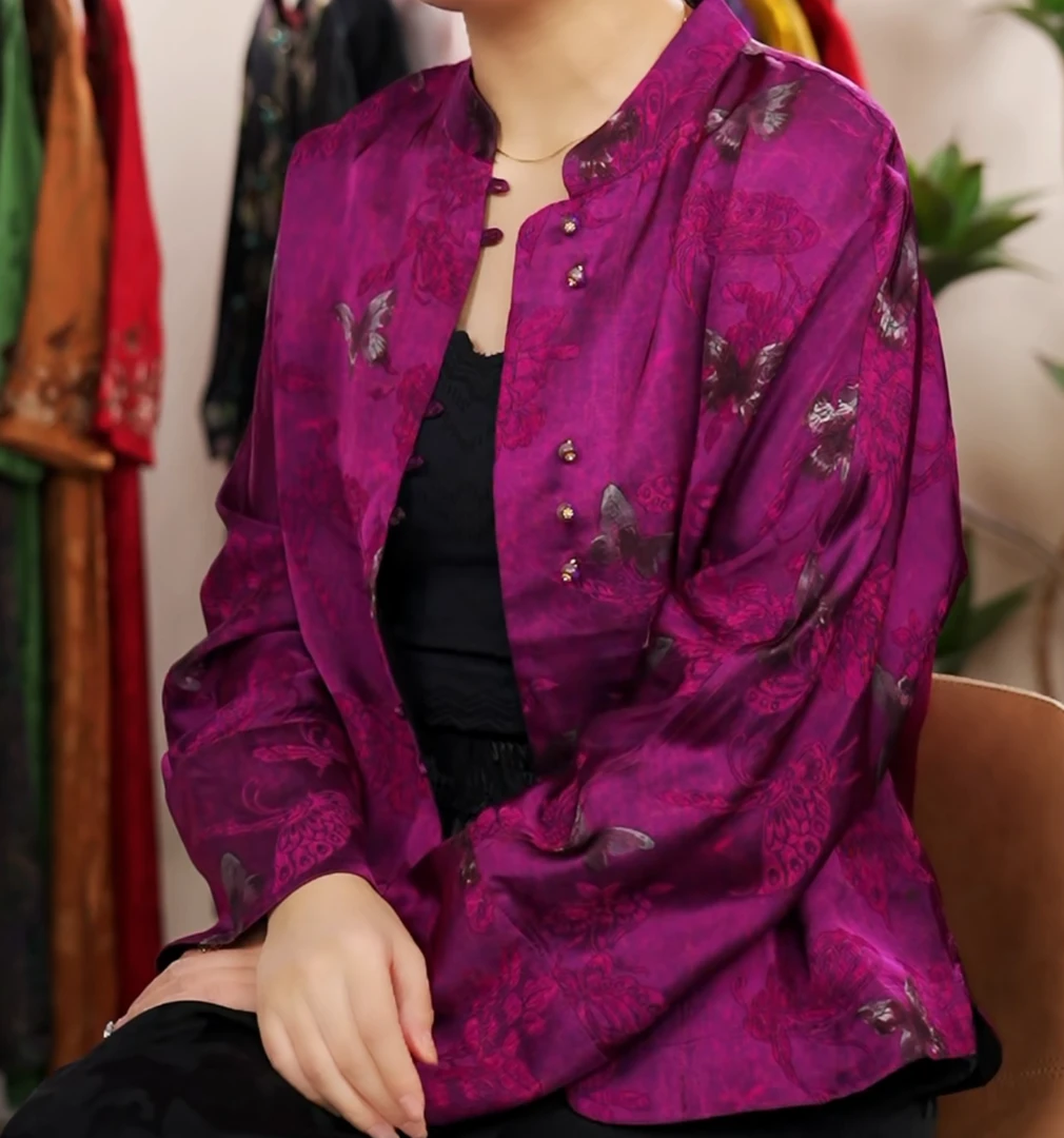 702 双面双穿紫龟蝶恋花茶服外搭上衣披肩国风