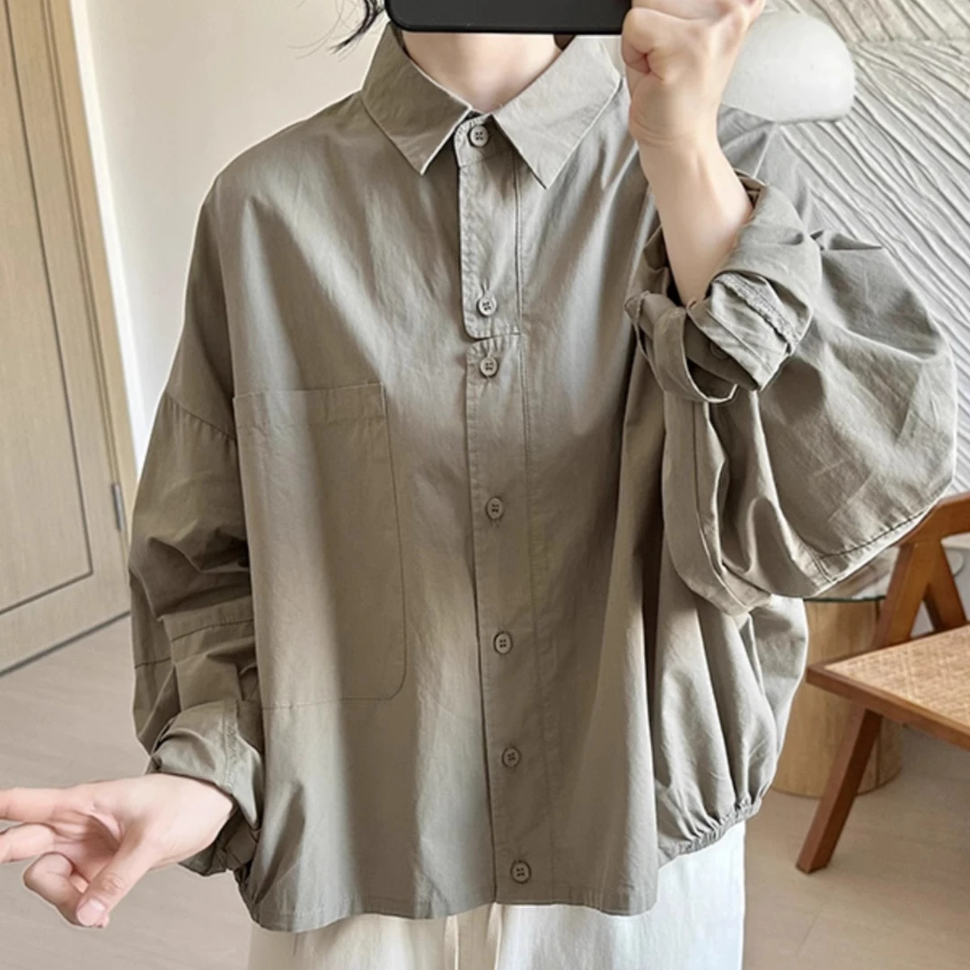 1097简约短款纯棉衬衫女长袖2025早春新款宽松设计感小个子上衣