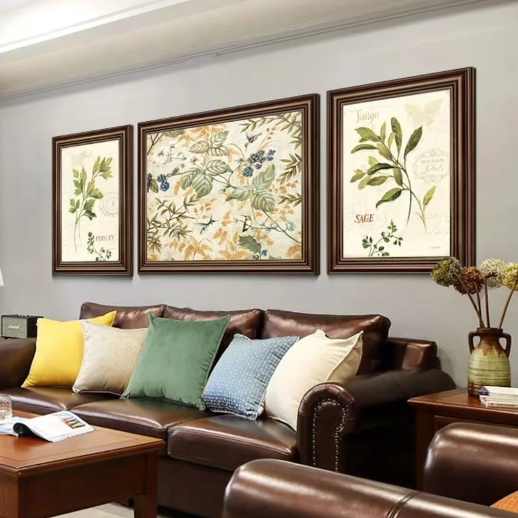 美式装饰画客厅沙发背景墙挂画餐厅三联画复古抽象欧式高档壁画