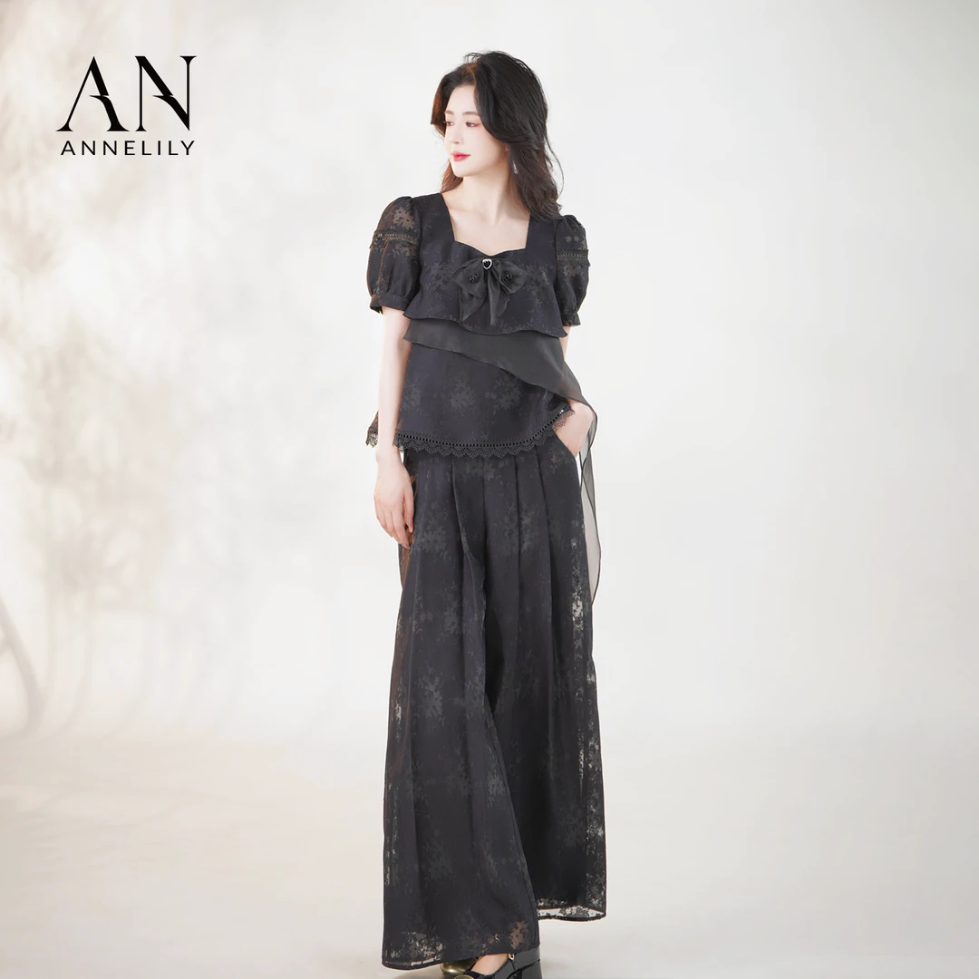 ANNELILY安甜甜【千纯】高级感时尚轻奢气质百搭长裤套装AT2505050