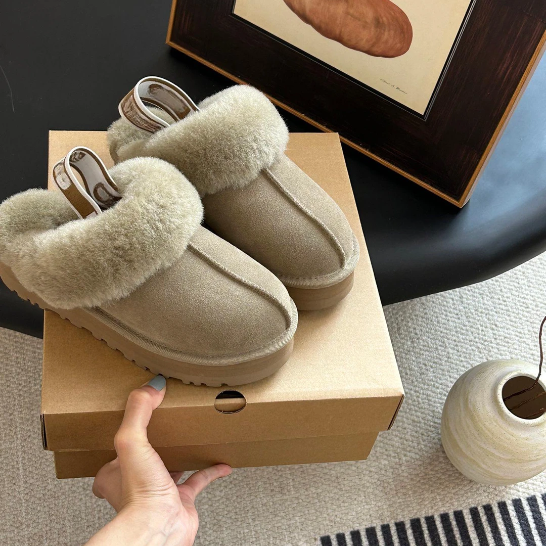 【绑带星拖3cm】雪地靴桑坡羊皮毛一体冬季增高加厚保暖女款拖鞋