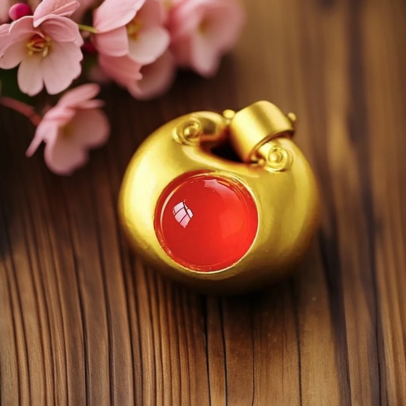 【安总专属】精美时尚轻奢合金镶嵌红玉髓苹果吊坠赠合金链