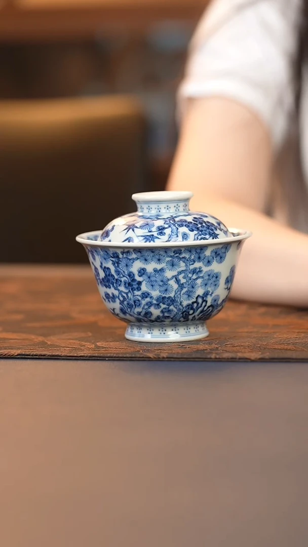 成蕴松竹梅二才盖碗