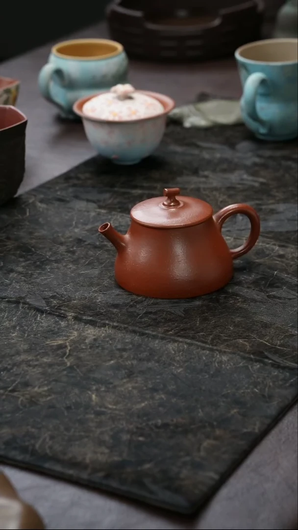 茶杯紫砂九隐茶器砂感朱泥紫砂壶