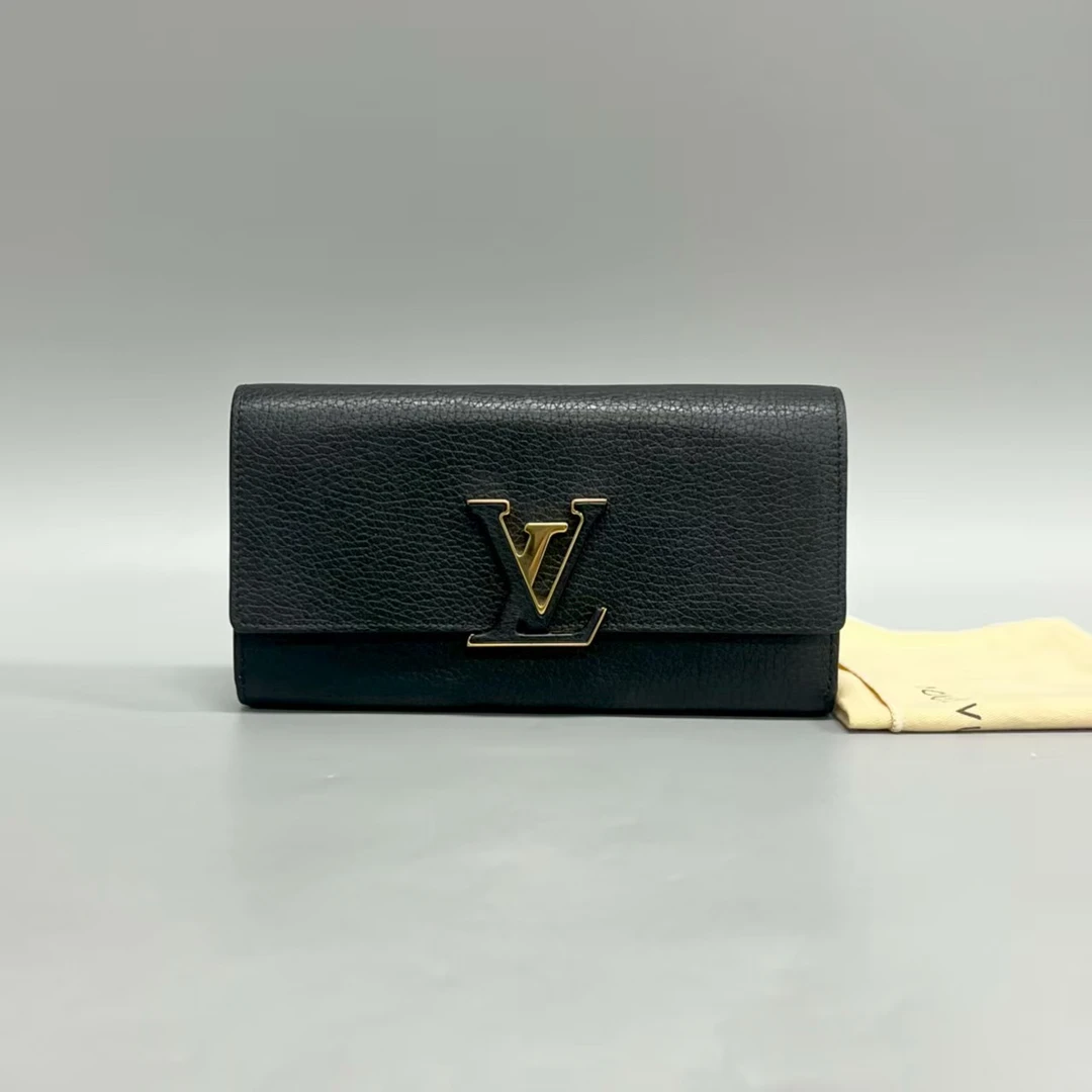 95新 LouisVuitton/路易威登 【诗诗】capucines 黑色 牛皮荔枝纹/