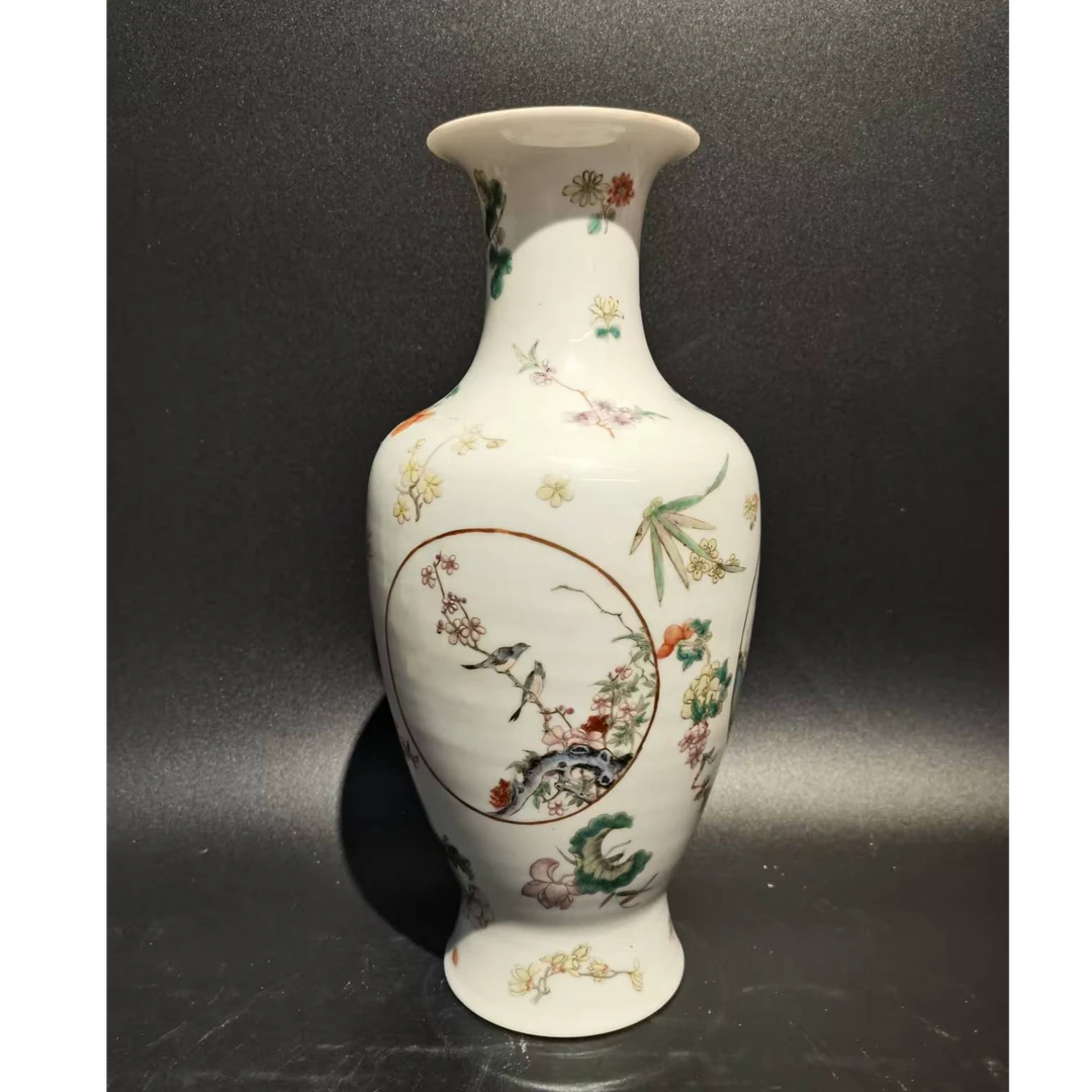 C-A0831150 民国 粉彩花卉开窗花鸟赏瓶（高度34.5肚径15）