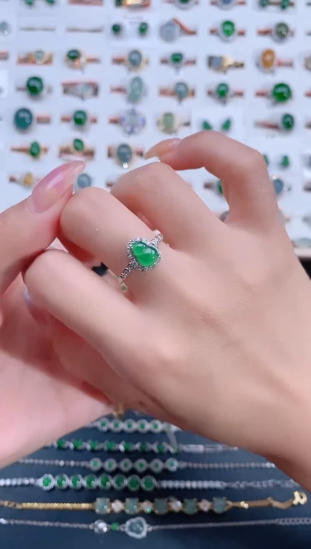 翡翠戒指银S925镶嵌 天然翡翠